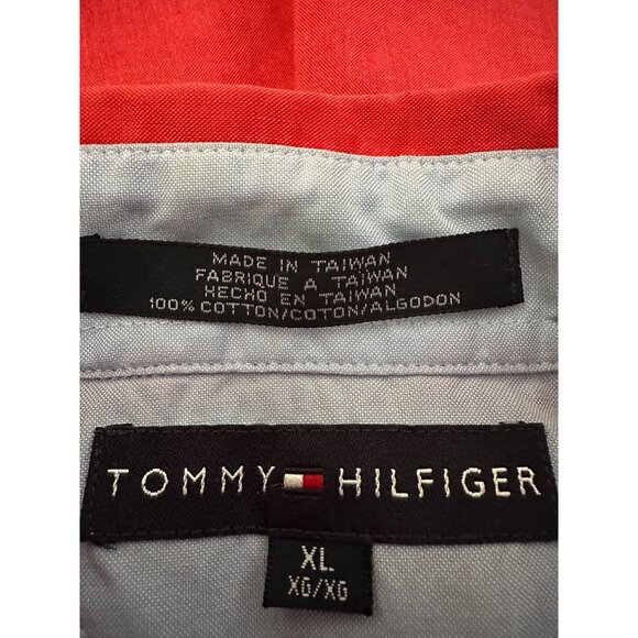 Tommy Hilfiger Men’s Red Short Sleeve Button Up Shirt Size L Cotton Casual Colla - Picture 3 of 10